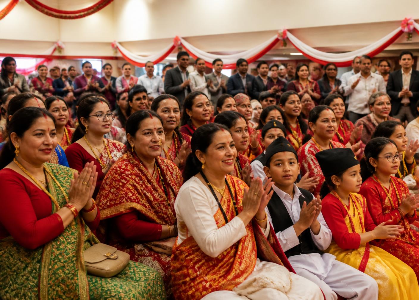 Uttarakhandi families gathered at a cultural celebration